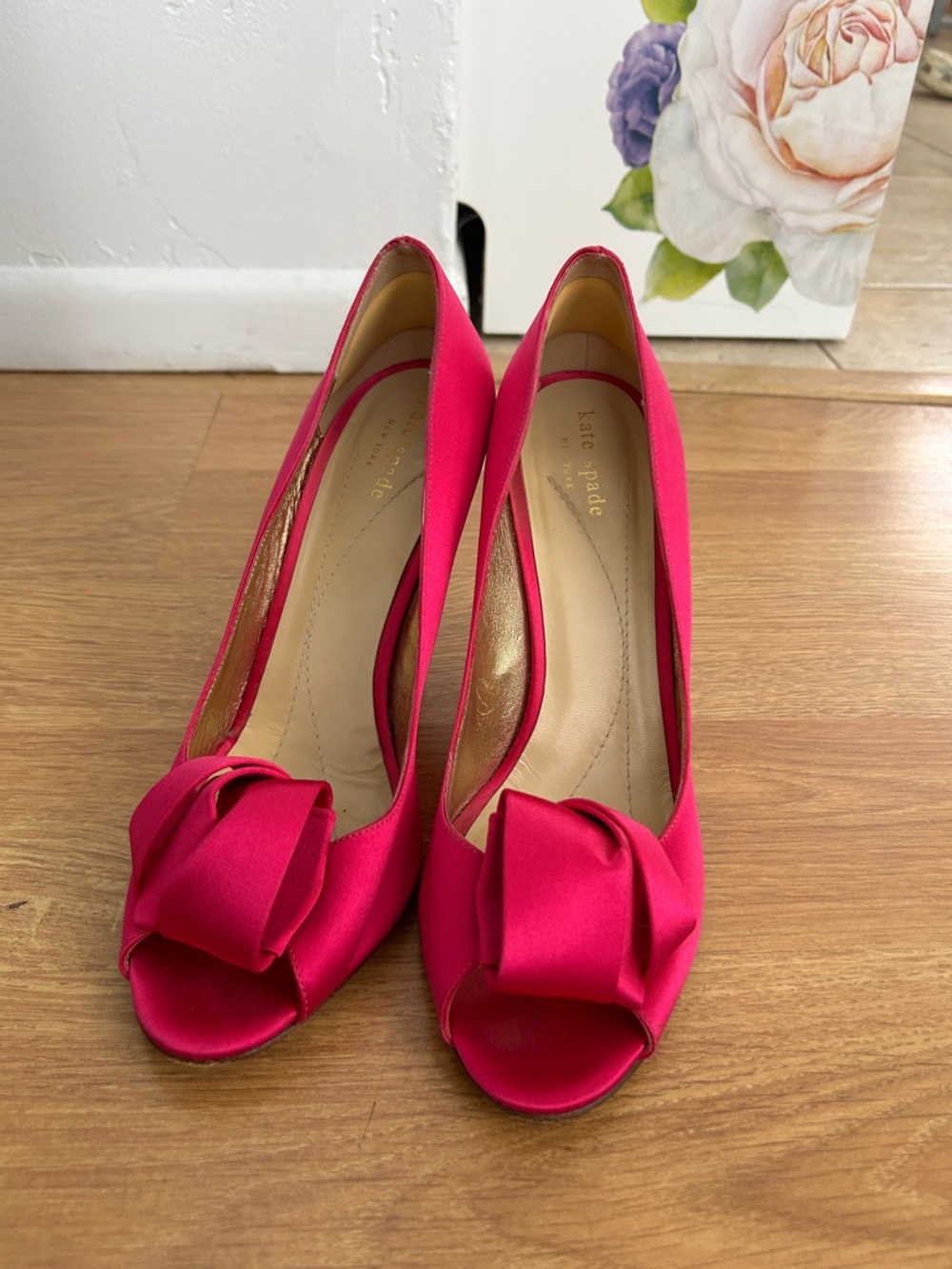 kate spade Fuchsia Satin Peep-Toe Pumps with Knot Accent Bridal